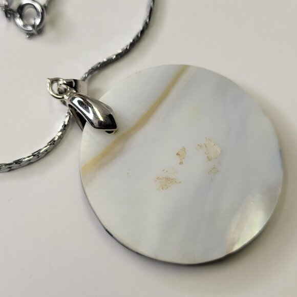 Mens Abalone Pendant Chain Round Genuine Abalone Pendant Necklace - Picture 8 of 9